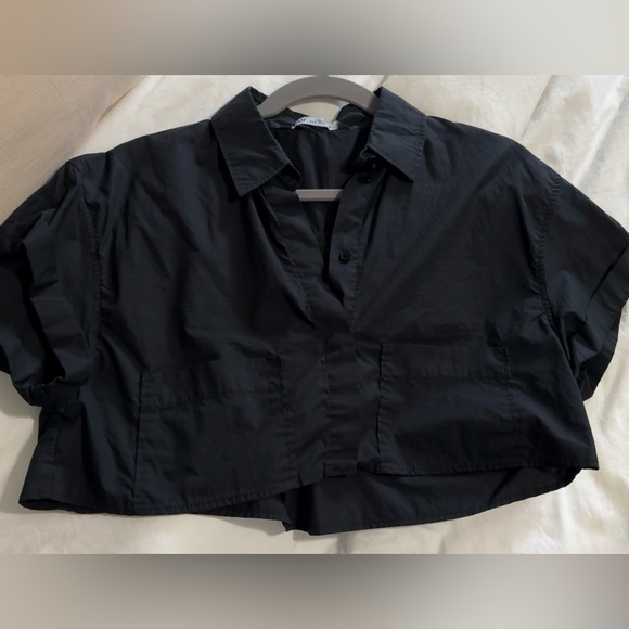 Zara Black Collared Crop Top - Picture 1 of 2
